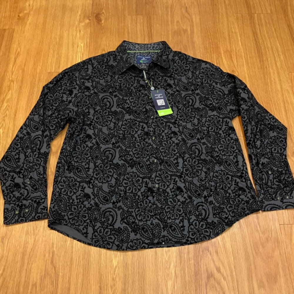 Society of Threads Men's Regular-Fit  Shirt Paisley Charcoal Size XXL